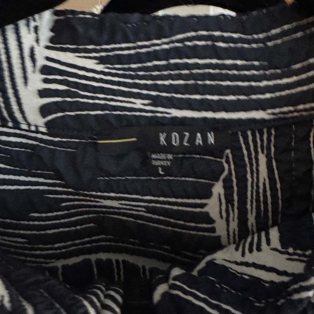 KOZAN LOVE LAUNCH Ice Hepburn Jacket black white geometric design SHIRT SZ L - Picture 5 of 5
